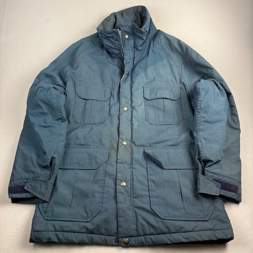 Vintage 70s Woolrich Mountain Parka Mens M Navy Blue Made USA Utility Jacket